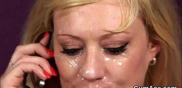  Unusual peach gets cumshot on her face swallowing all the cream